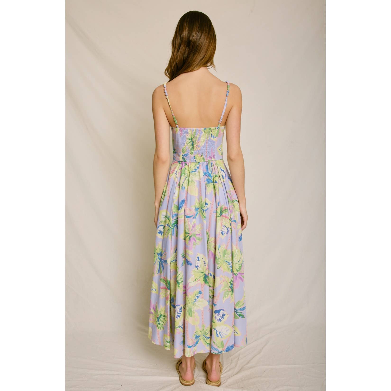 Floral Radiance Beaded Strap Maxi Dress