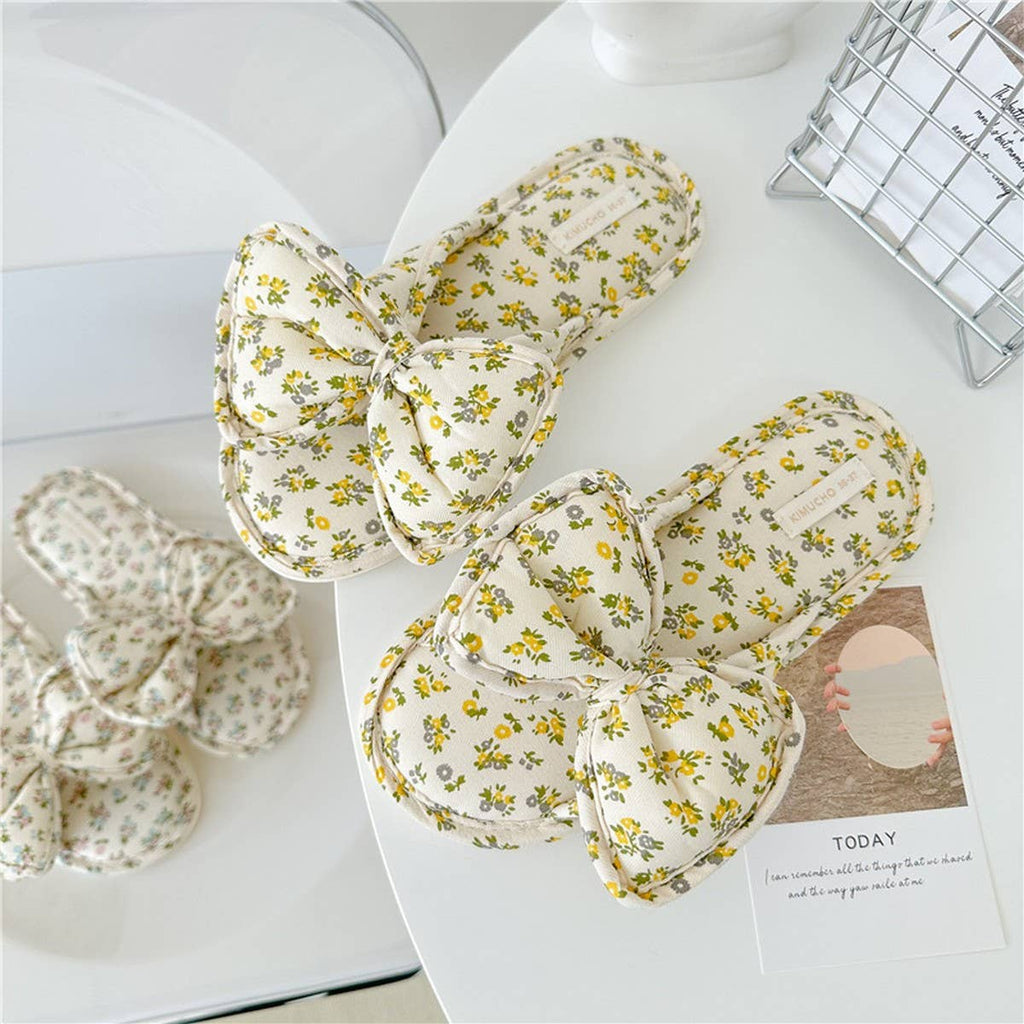 SMALL FLORAL BOW WATERPROOF THICK-SOLED SLIPPERS_CWMM2967: Beige / (8.5) 1