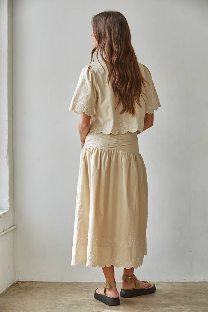 Woven Cotton Floral Embroidered V-Neck Top