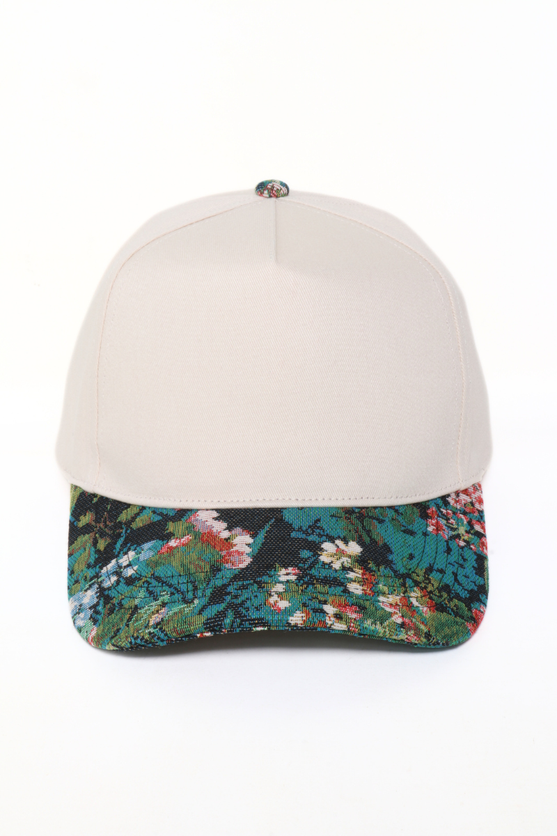 Floral Print Brocade 5 Panels Two Tone Baseball Cap