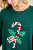 Candy Cane Happy Holidays Patchwork Knit Sweater