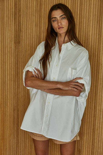 Cotton Oversized Cuff Hem Shirt