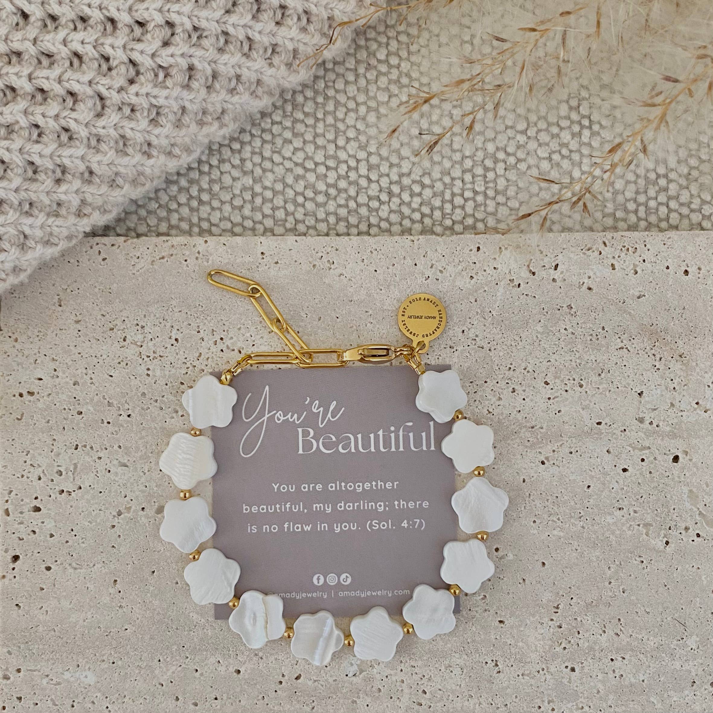 Flower Clover Shell Pearl Bracelet layering bracelet