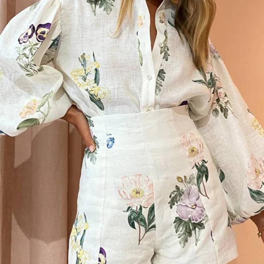 Linen blend floral blouse