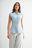 Sleeveless Button-Down Collared Top Vest