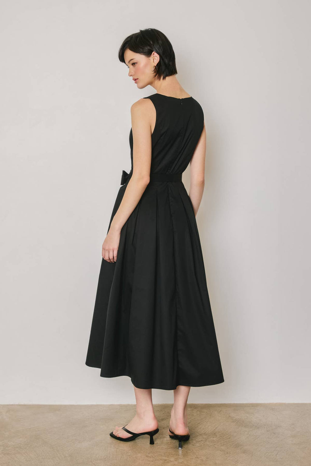 Cotton Poplin Tulle Structured Midi Dress