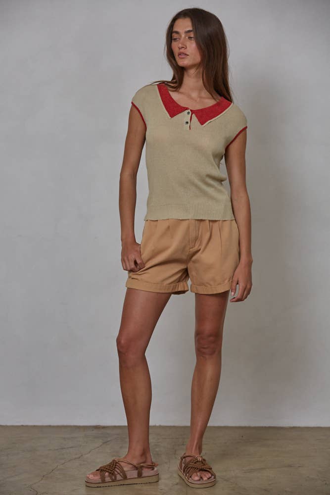 Tencel Linen Collar Neck Top