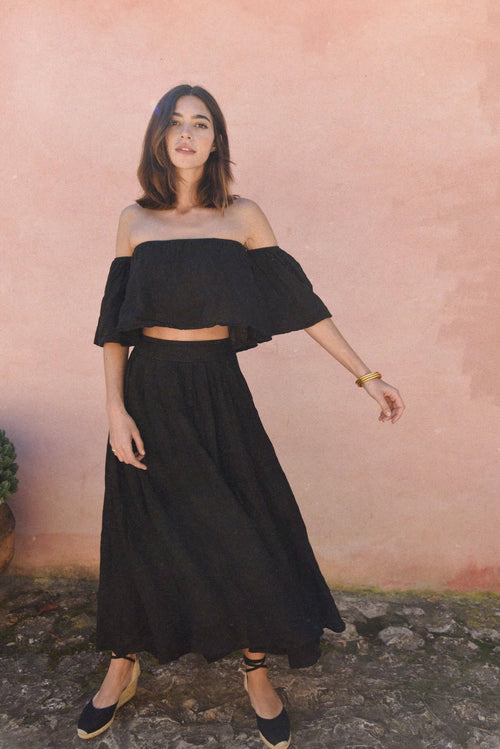 Coco Linen Off-the-Shoulder Top – Noir
