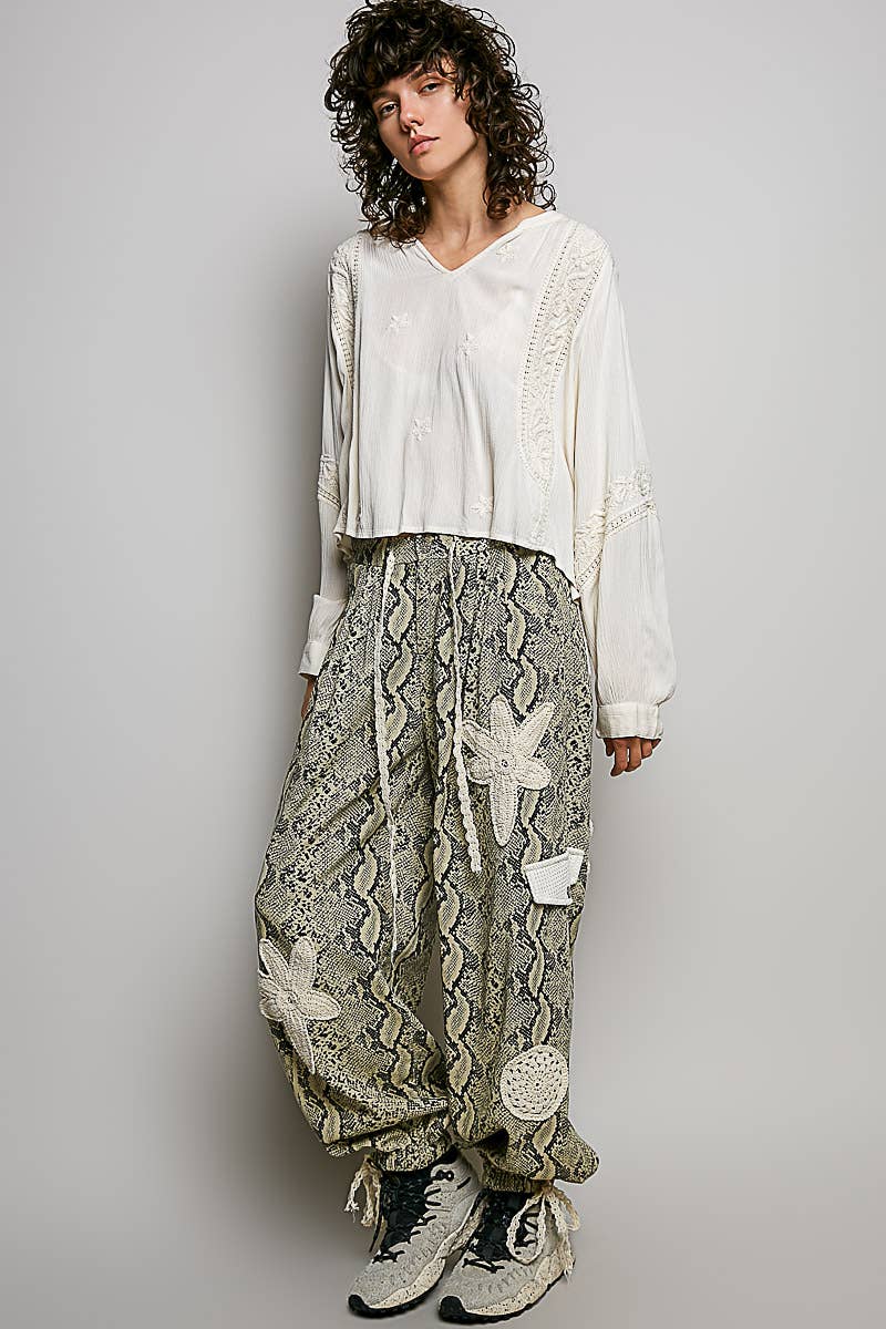 Vanessa V-neck Long Sleeve Floral Embroidered Cotton Woven Top