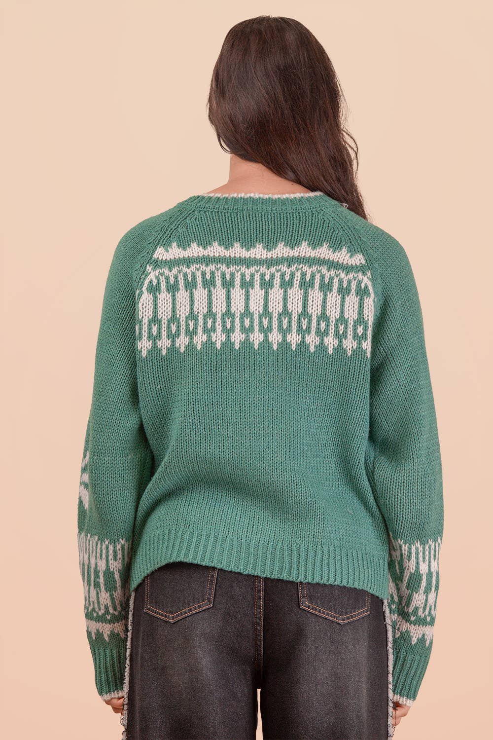 12W3463N-Oversized Graphic Casual Knit Sweater Cardigan
