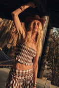 Gingham Plaid Smocked Cropped Ruffle Cami Top