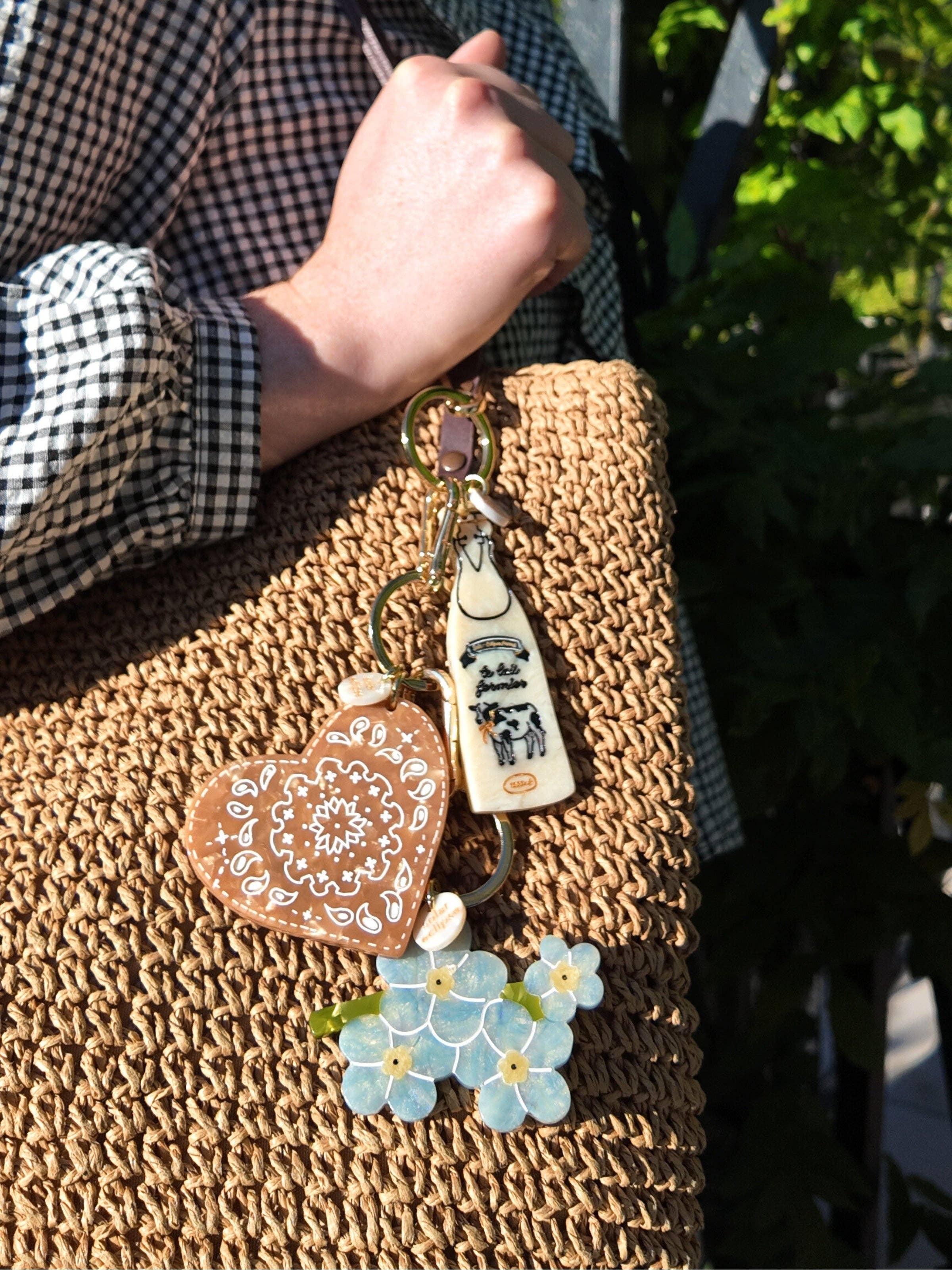 Hand-painted Forget-Me-Not Bag Charm + Keychain | Eco-Friendly