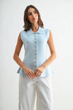 Sleeveless Button-Down Collared Top Vest