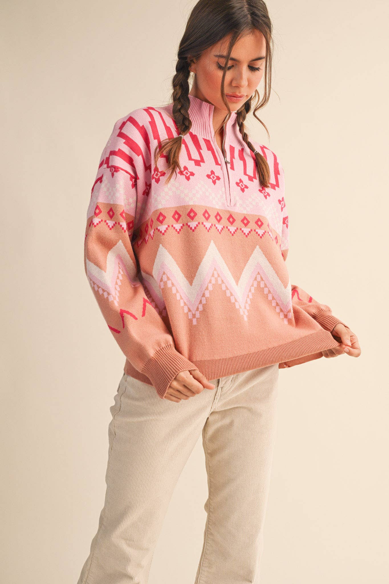Knit Mock Neck Half Zip Pullover