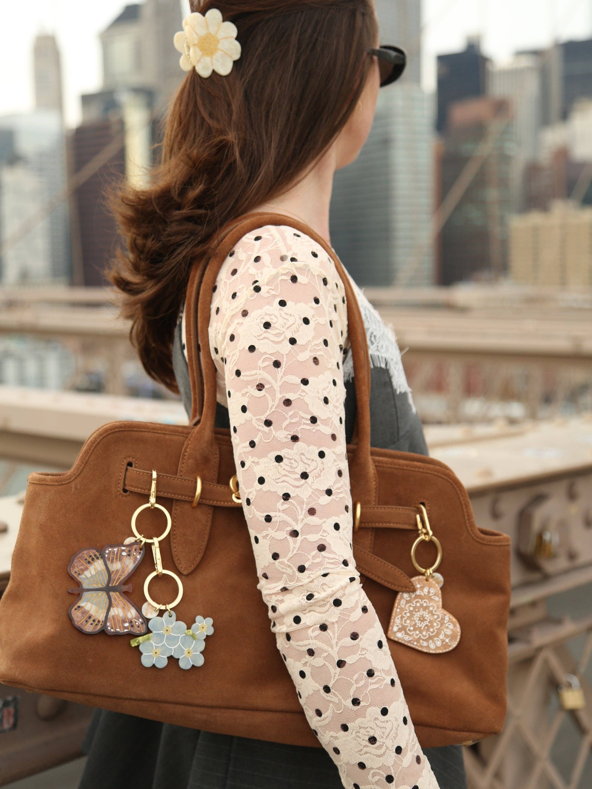 Hand-painted Forget-Me-Not Bag Charm + Keychain | Eco-Friendly
