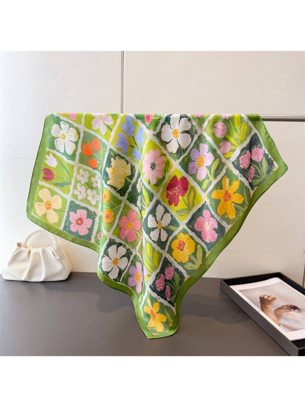 Scarvii - Romantic Floral Panel Border Print Scarf
