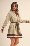 STRIPED BUTTON DOWN BELTED MINI DRESS MDR4225