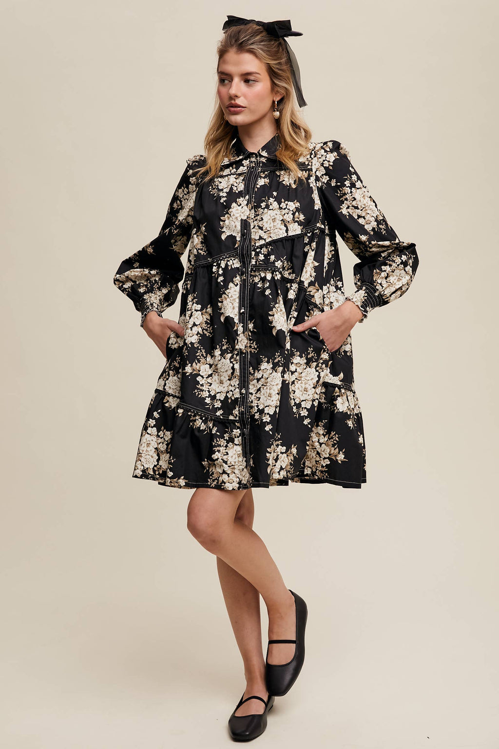 Floral Tiered Shirt Dress- CLEARANCE