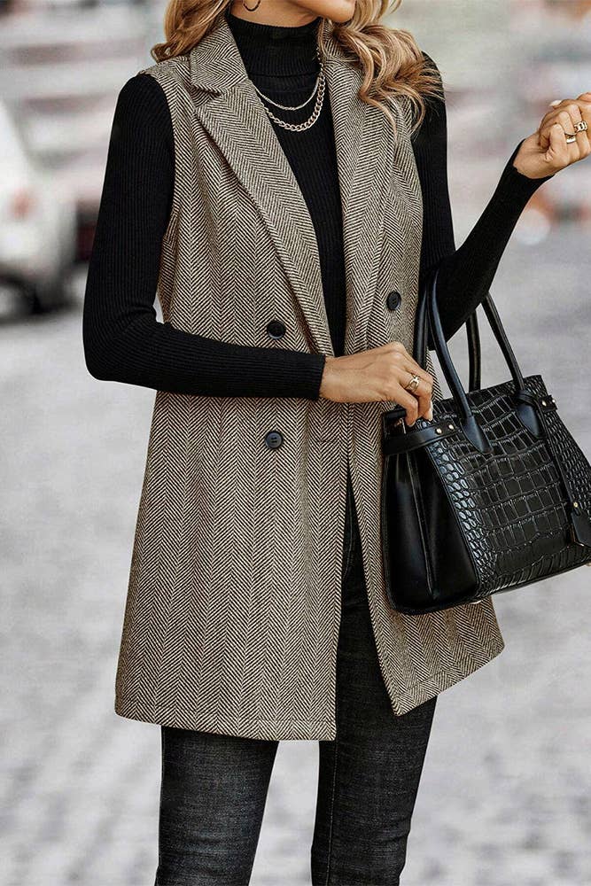 Sleeveless Lapel Blazer Long Coat GSS120