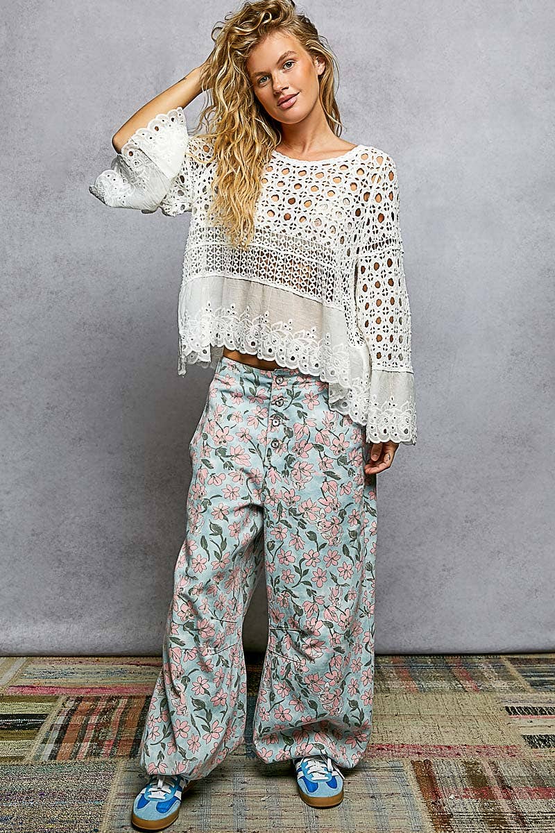 Long Sleeve Round Neck Women Crochet Top