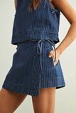 PINSTRIPED DENIM SKORT