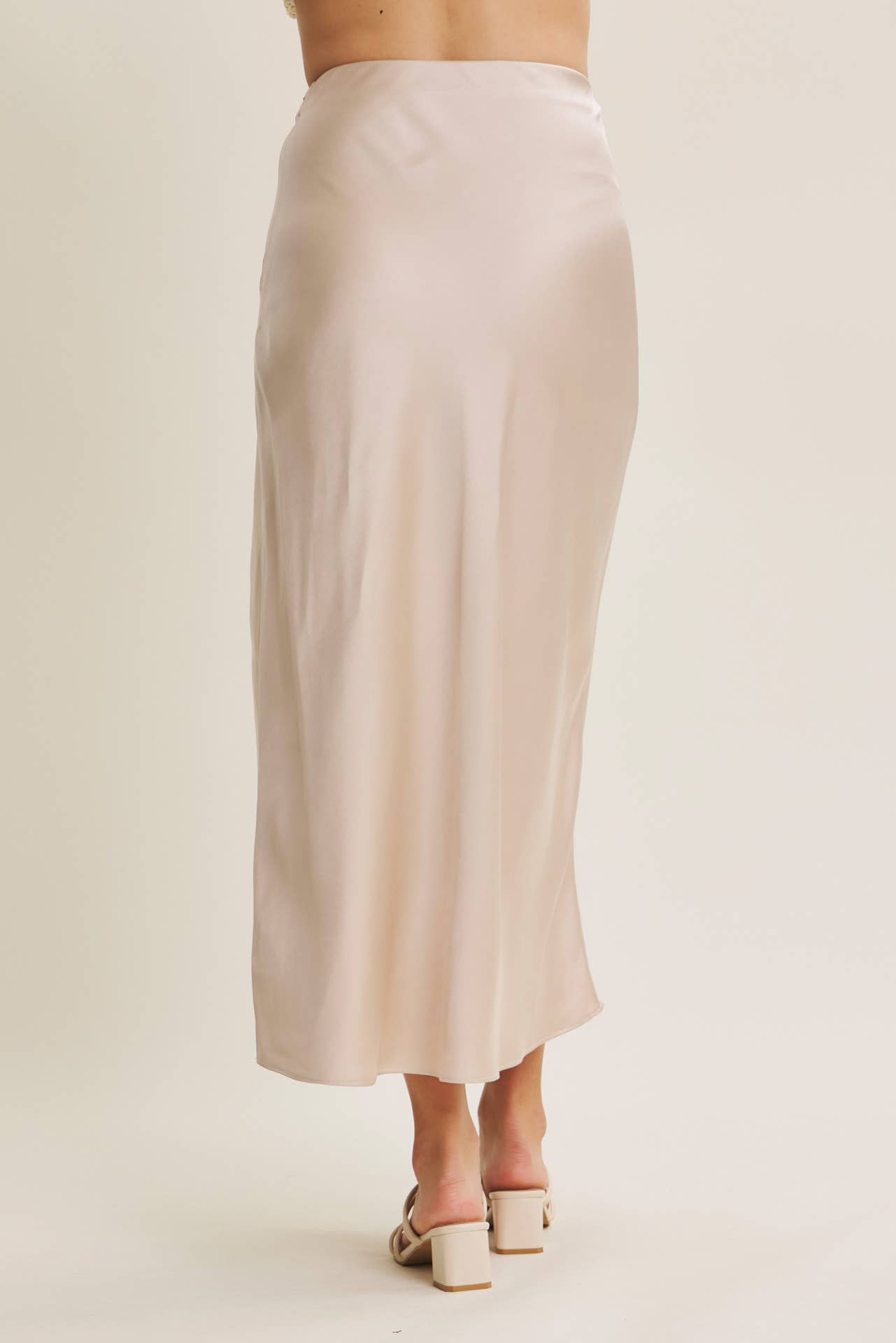Thick Silky Satin Bias Cut Maxi Skirt - Champagne