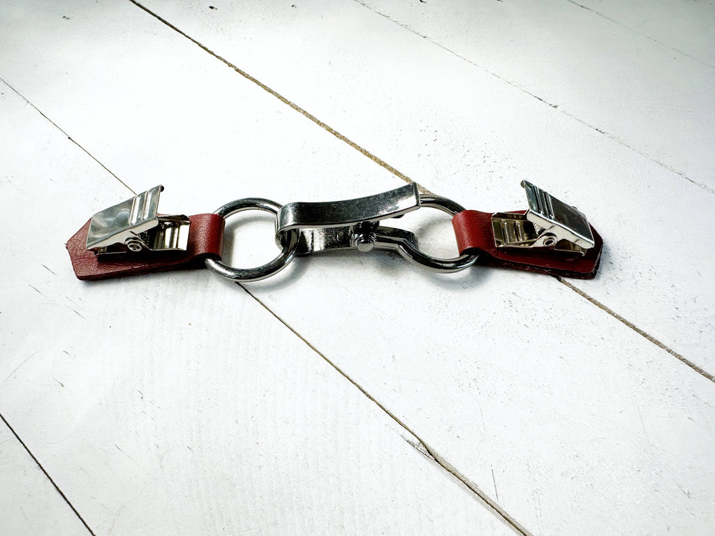 Gunmetal Buckle & Red Leather Cinch Clip for Clothes