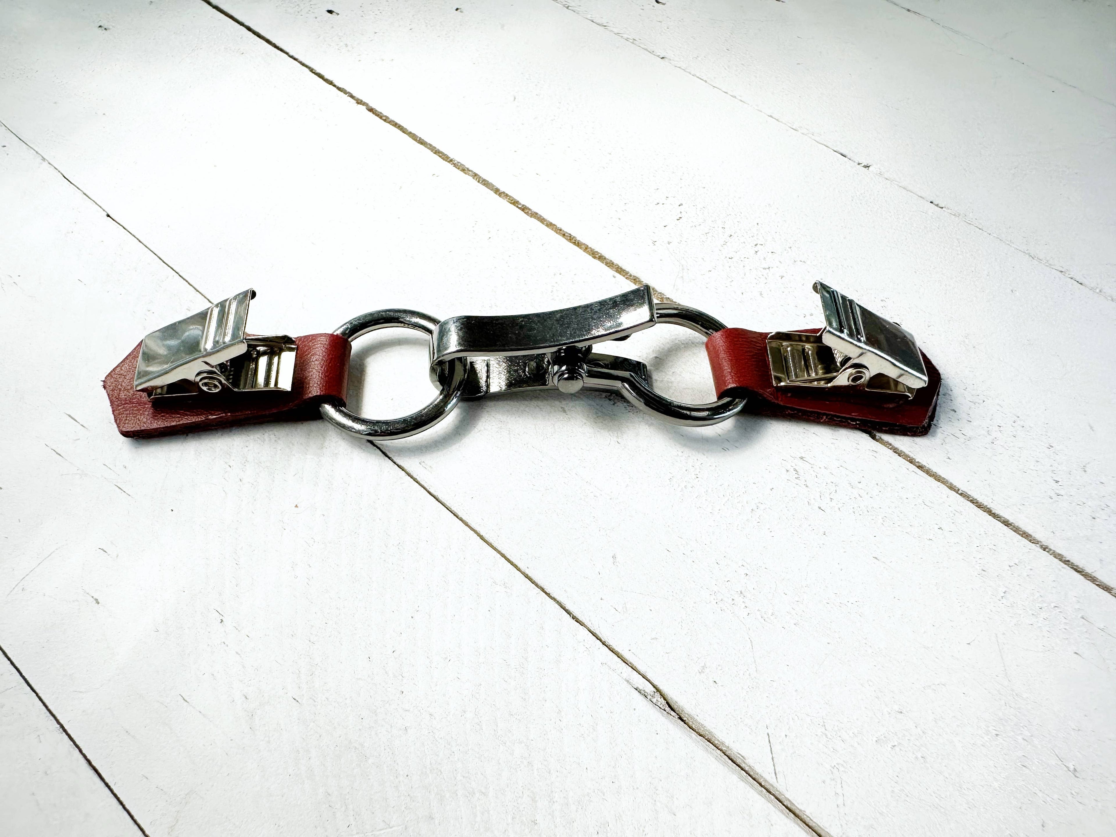 Gunmetal Buckle & Red Leather Cinch Clip for Clothes