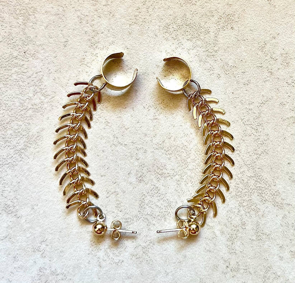 Gold Fishbone Chain Ear Cuff: 14K Gold Filled Ball Post