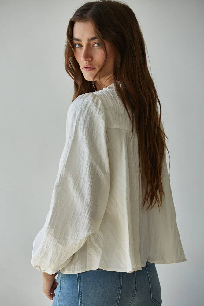 Woven Polyester Nylon Sheer Lace Detail Blouse