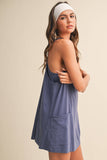 SLEEVELES KNIT ROMPER ATTACHED DRESS WITH POCKETS