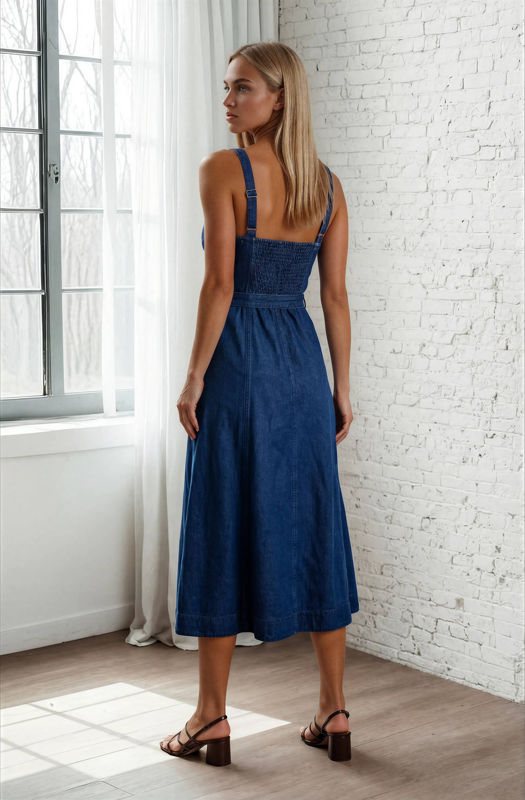 FLORAL JACQUARD BELT STRAP DETAIL MIDI DRESS