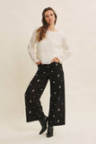 Embroidered Floral Cotton Spandex Pants