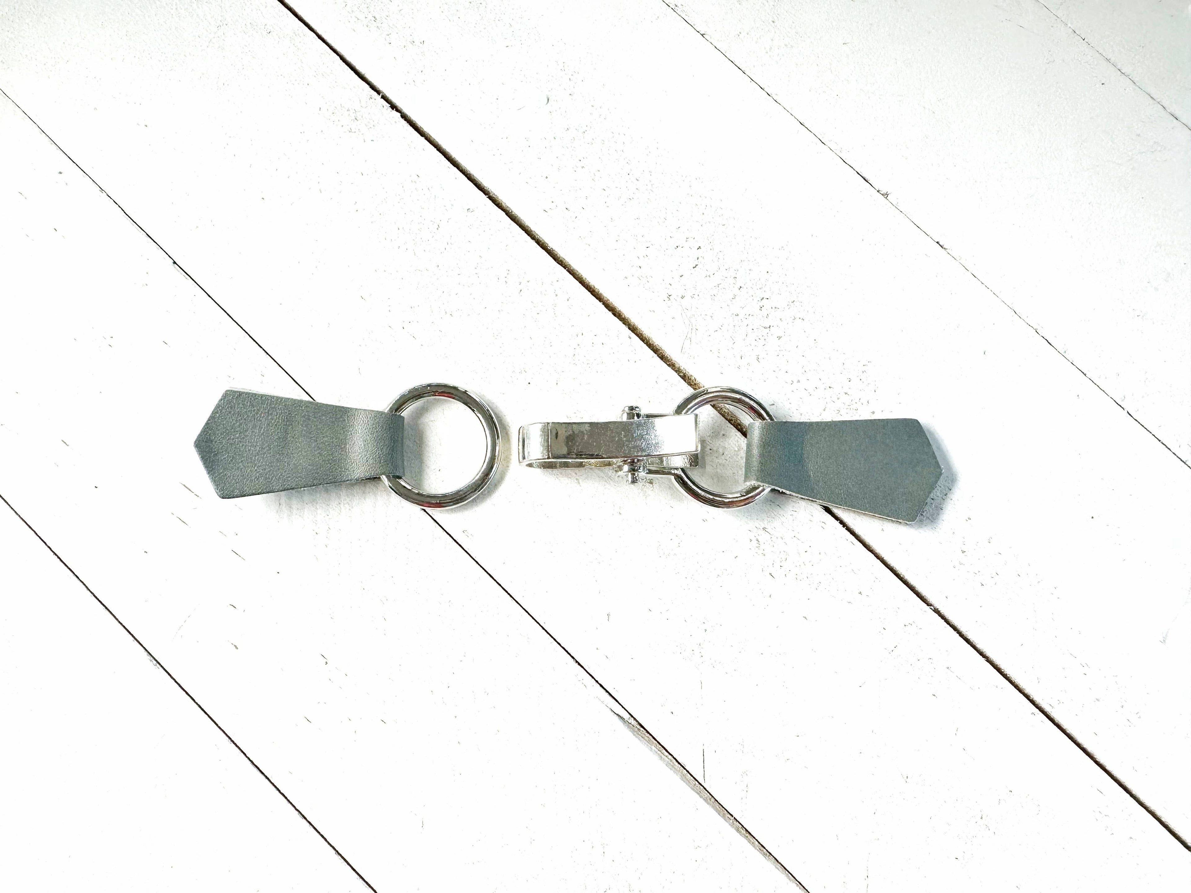 Silver Buckle & Gray Leather Cinch Clip for Clothes