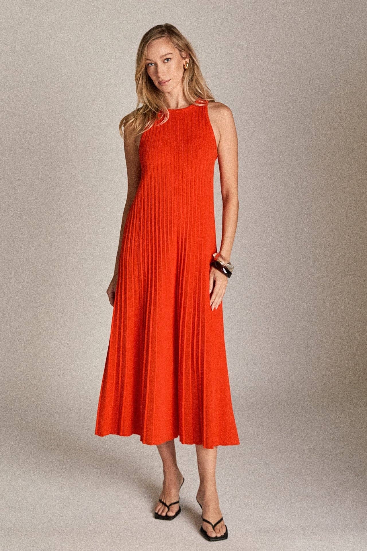 Pleated A-line Knit Midi Dress