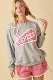 Game Day Cheer Patchwork Long Sleeve Crewneck Top