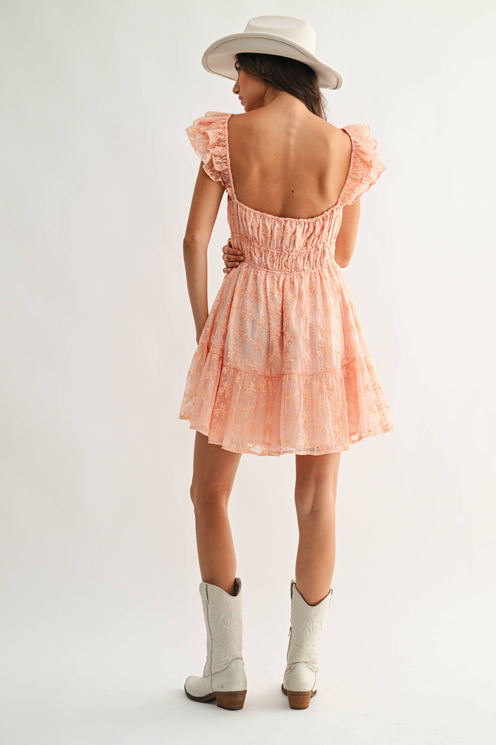 Chiffon Flutter Embroidered Sleeve Mini Dress