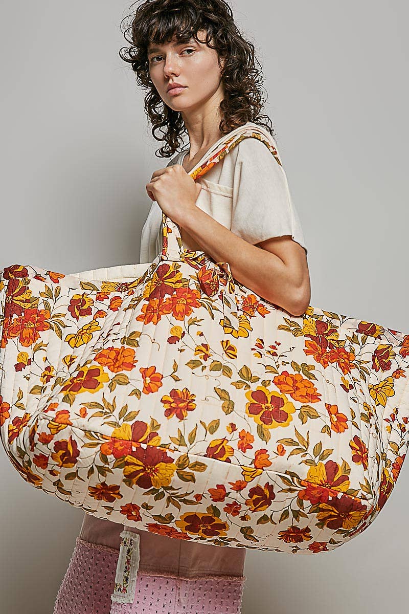 Ribbon-Tie Quilted Floral Jumbo Tote Bag