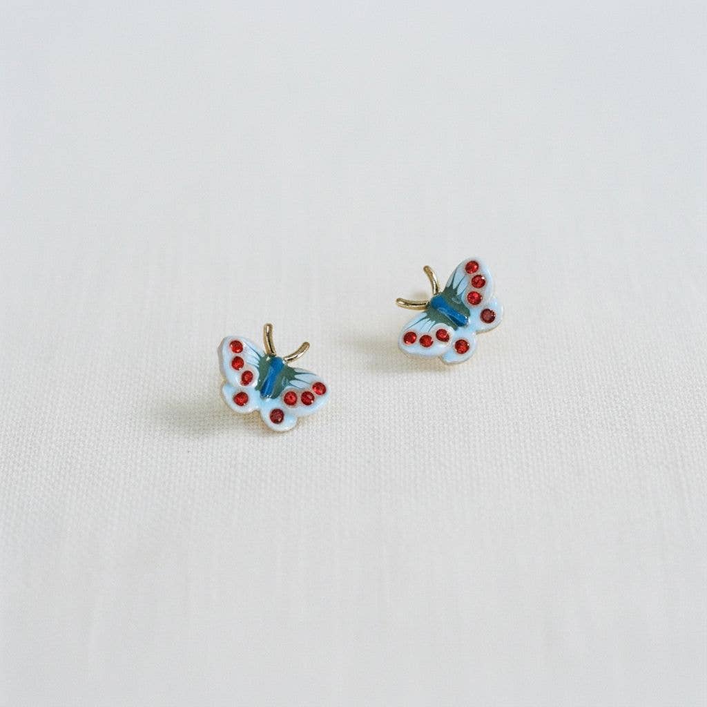 Enamel Butterfly Cubic Zirconia Stud Earrings