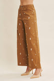 Embroidered Floral Cotton Spandex Pants