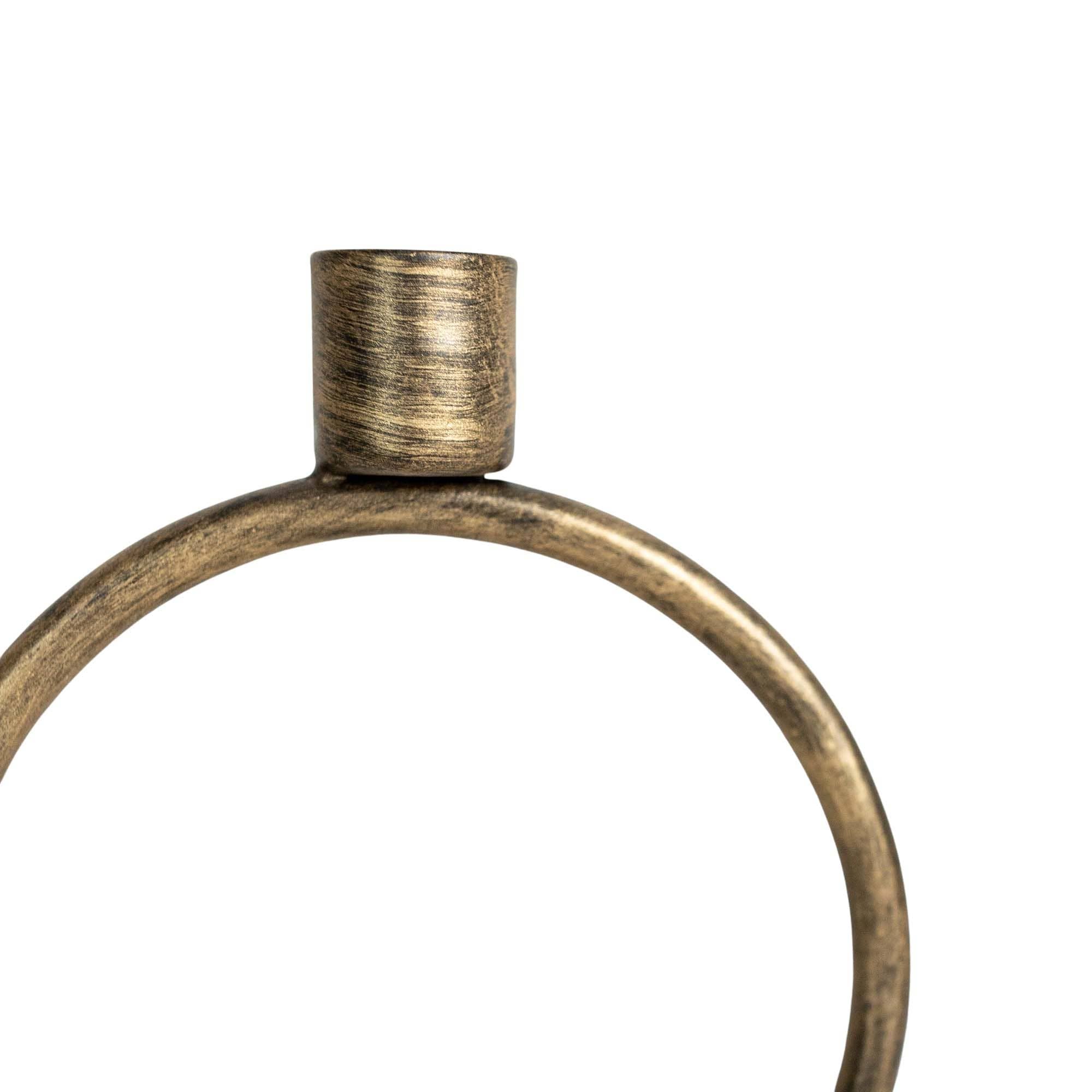 Kacela Brass Round Sculpture Taper Candle Holder Metal