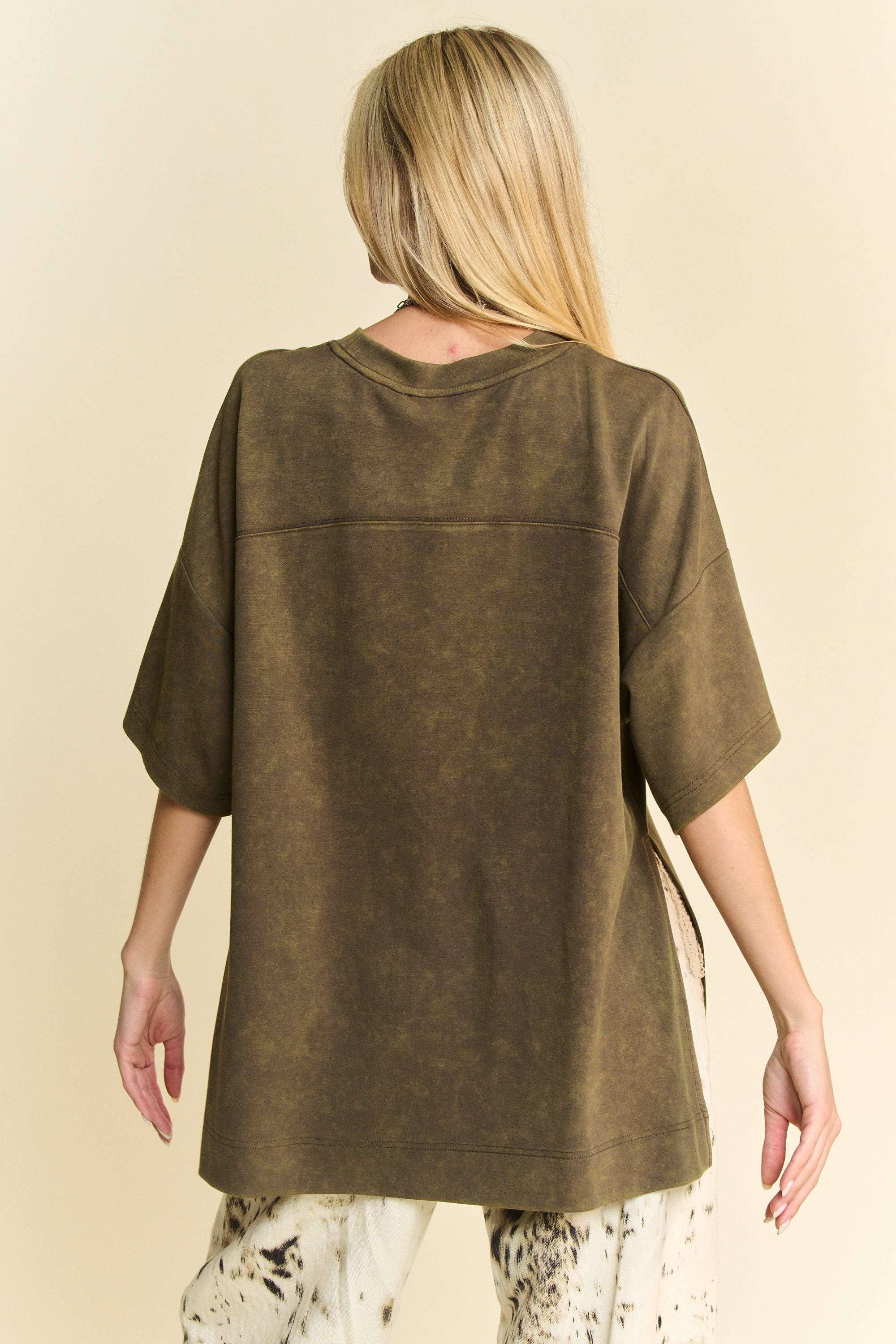 WASHED CREW NECK DROPPED DOLMAN SLEEVES TOP