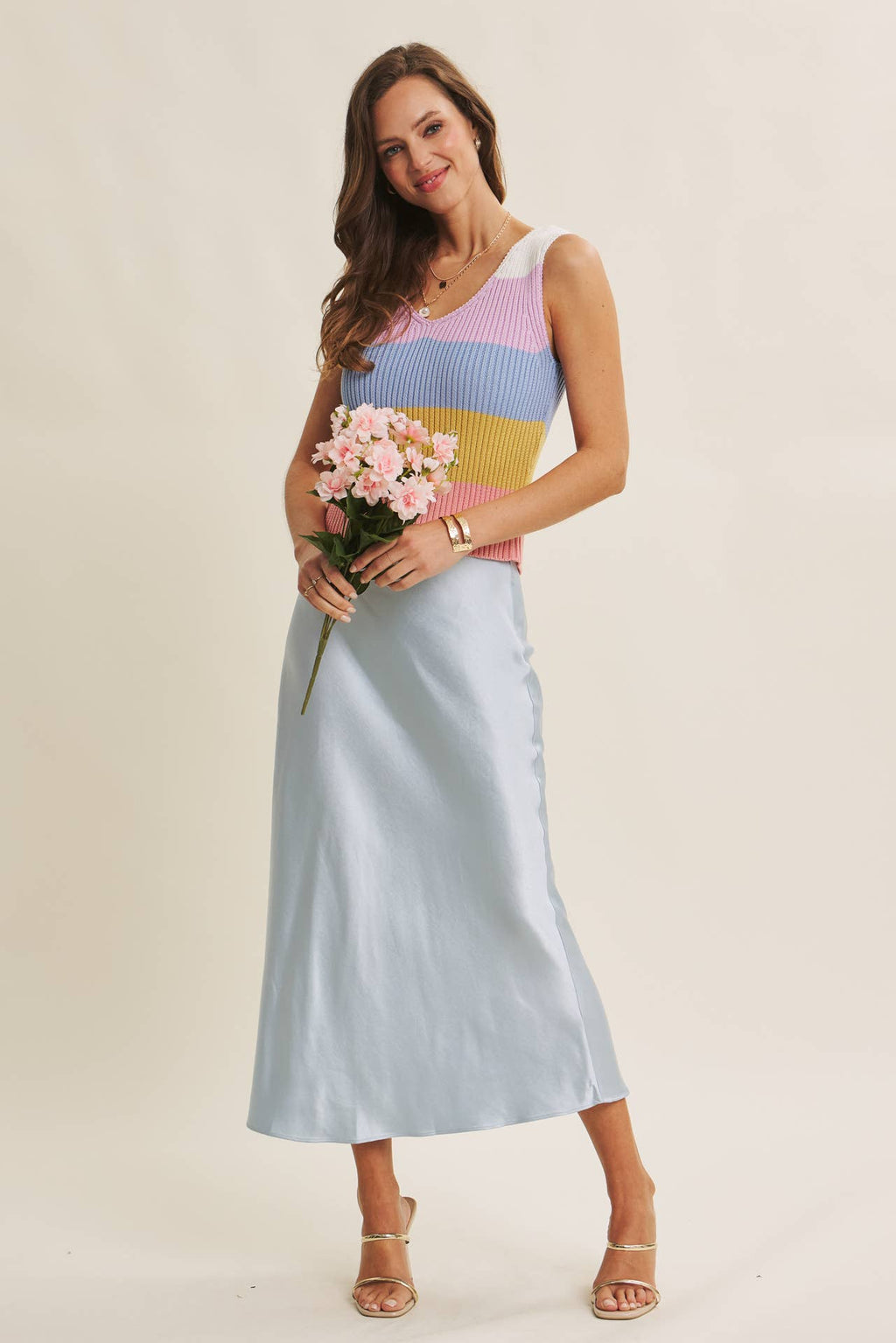 THICK SILKY SATIN BIAS CUT MAXI SKIRT: CLOUD BLUE