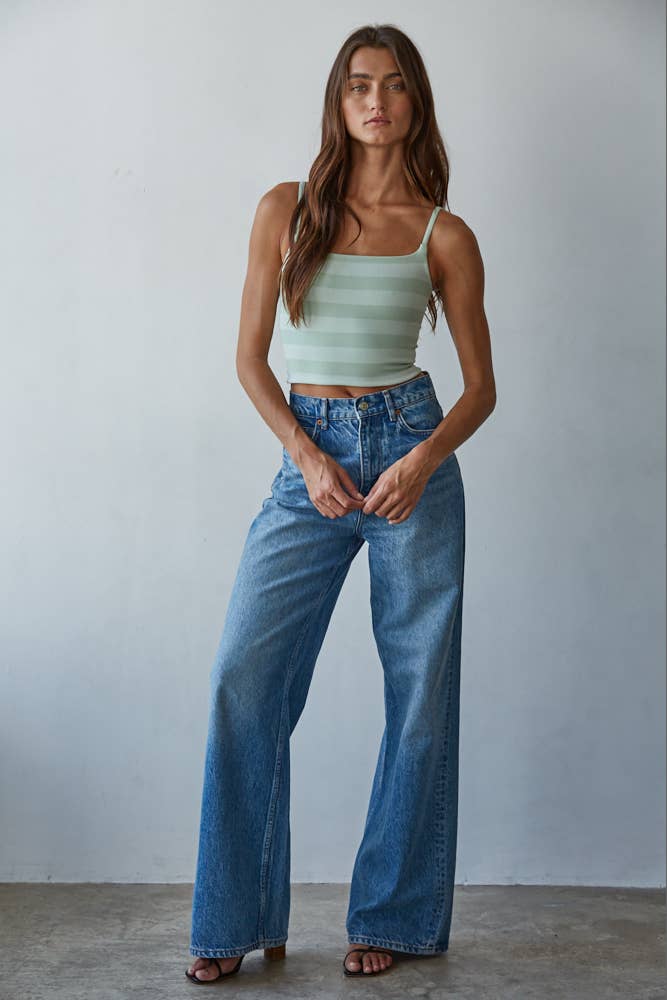 Knit Striped Seamless Cami Strap Reversible Top