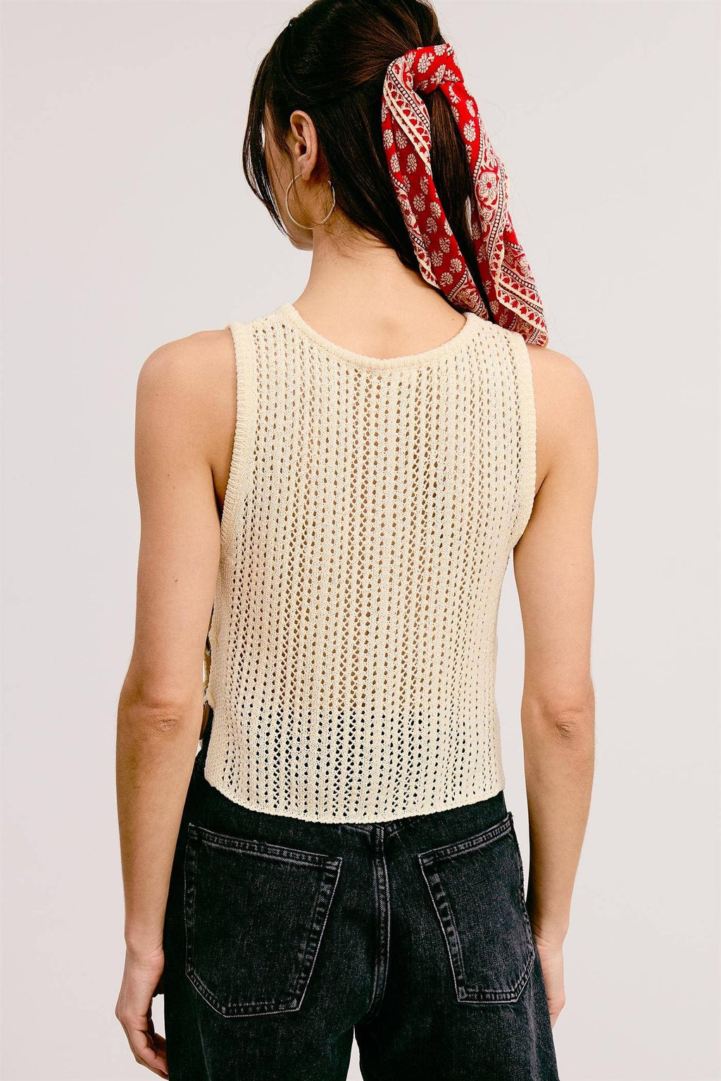 Crochet Knit Tank Top with Side O-Ring Detail