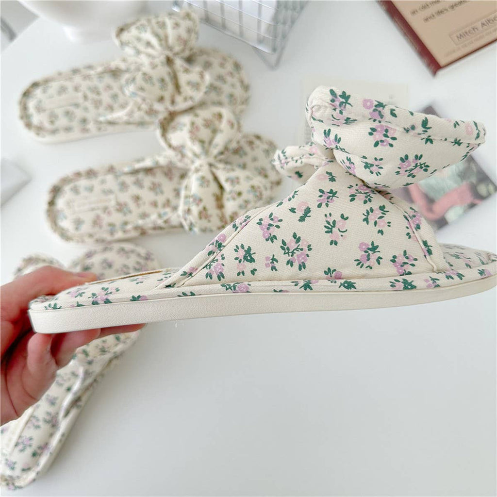 SMALL FLORAL BOW WATERPROOF THICK-SOLED SLIPPERS_CWMM2967: Beige / (8.5) 1