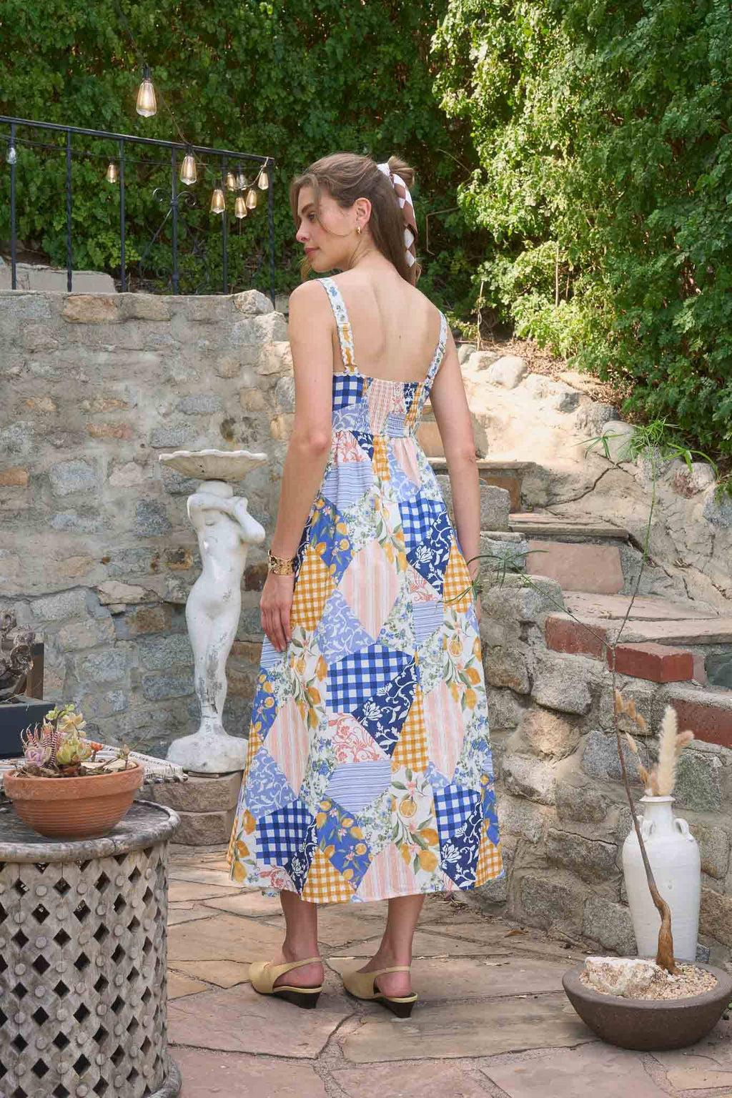 MULTI-PATTERN RIC RAC TRIM DETAIL MIDI DRESS
