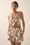 Abstract-Print One-Shoulder Wrap Bandeau Top