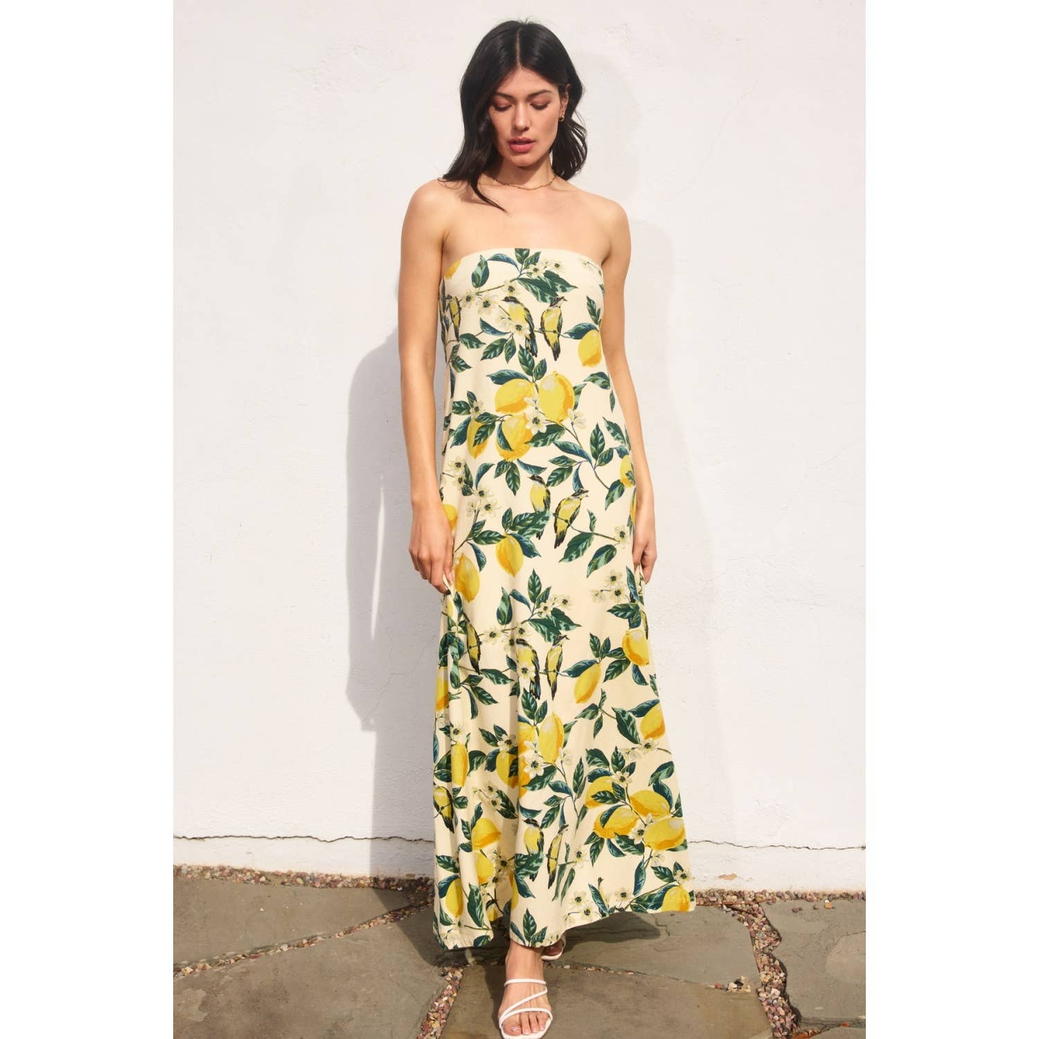Vintage Lemonade Strapless Tie Back Maxi Dress
