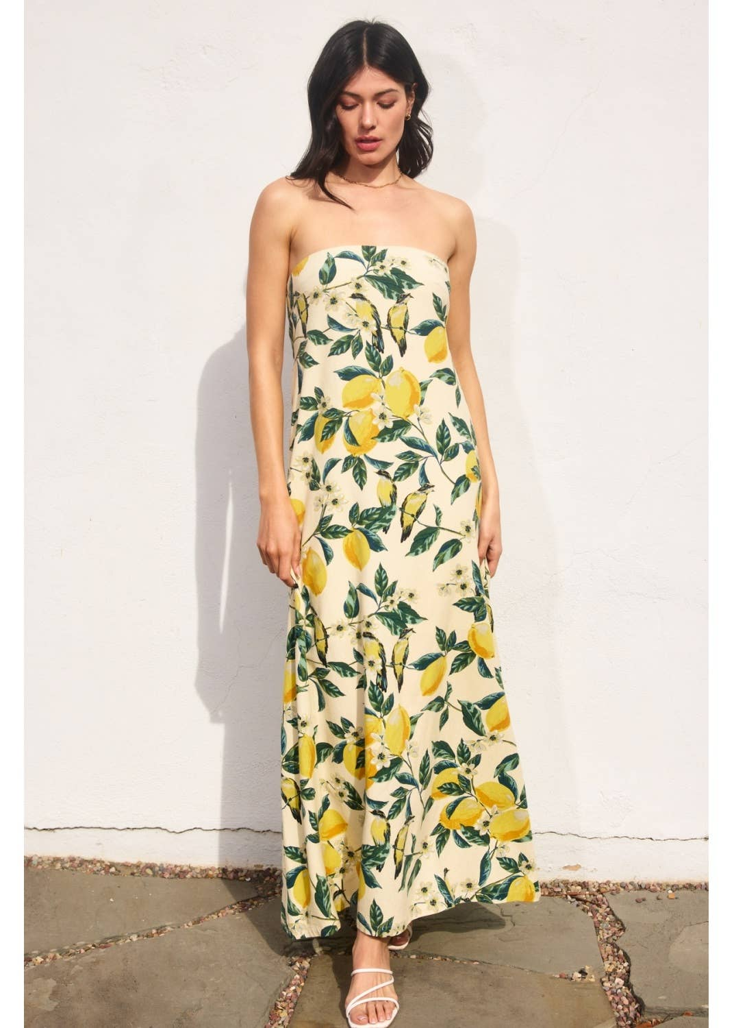 Vintage Lemonade Strapless Tie Back Maxi Dress